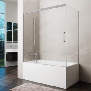 Mampara bañera frontal fijo + corredera + lateral fijo BASIC NÍQUEL