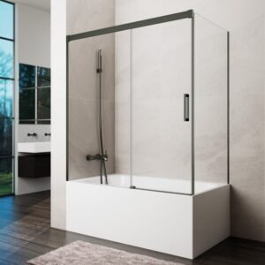 Mampara bañera frontal fijo + corredera + lateral fijo BASIC TITANIO