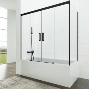Mampara bañera 2 fijo + 2 corredera + lateral fijo BASIC NEGRA
