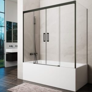 Mampara bañera 2 fijo + 2 corredera + lateral fijo BASIC TITANIO
