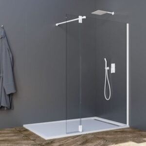 Mampara cristal Fijo + Abatible SCREEN MOVING BLANCA BISAGRA